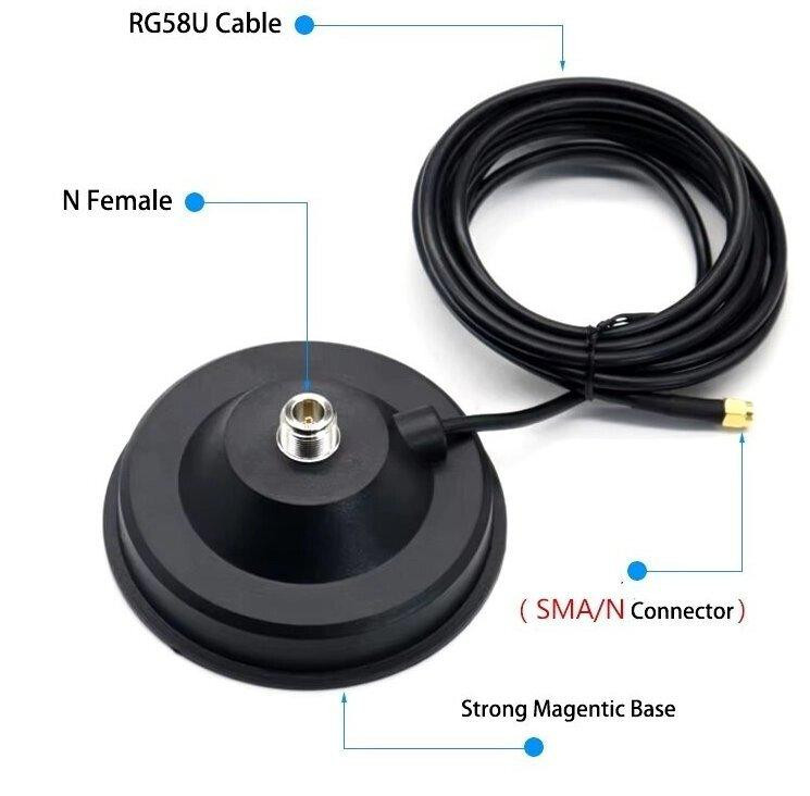 Антенна 400-530MHz 5dBi, до 50W, 22 см, N-male (штырь), с магнитной основой 12 см, RG58U 3м с SMA ра Дніпро - зображення 7