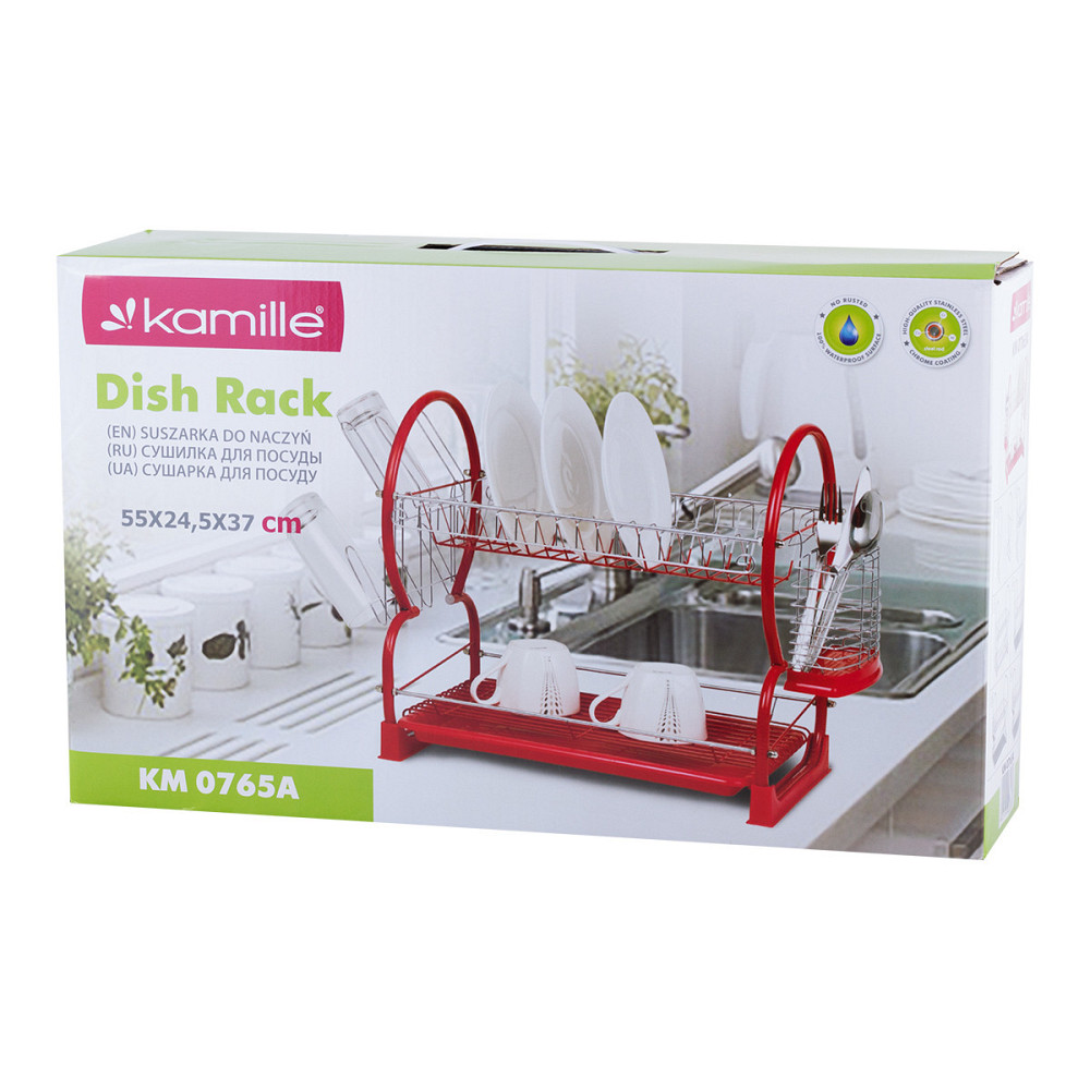 Сушилка для посуды Kamille двухъярусная 55×24,5×37см красная KM0765A Одесса - изображение 10