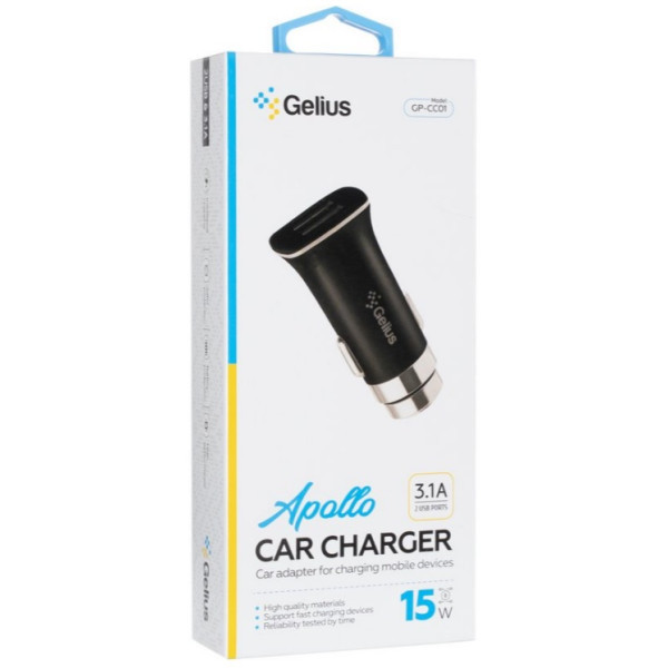 Автомобільний зарядний пристрій Gelius Apollo GP-CC01 15W 3.1A 2USB Black (Код товару:41463) Харків - зображення 2