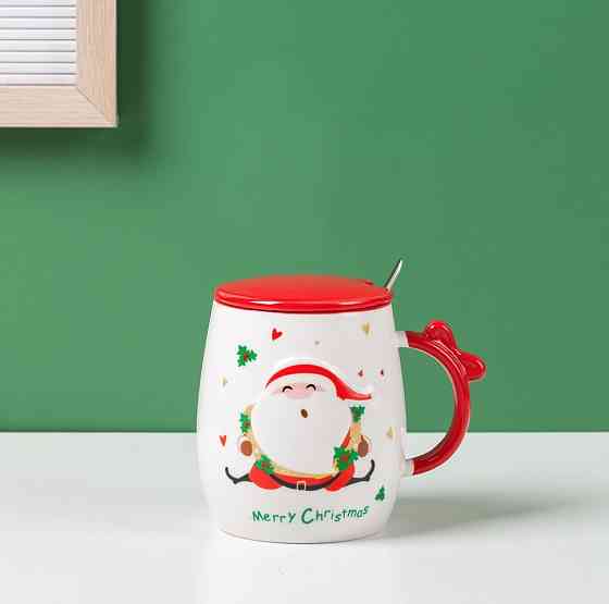 Кухоль з кришкою і ложкою Дід Мороз на шпагаті 5684 420 мл Київ