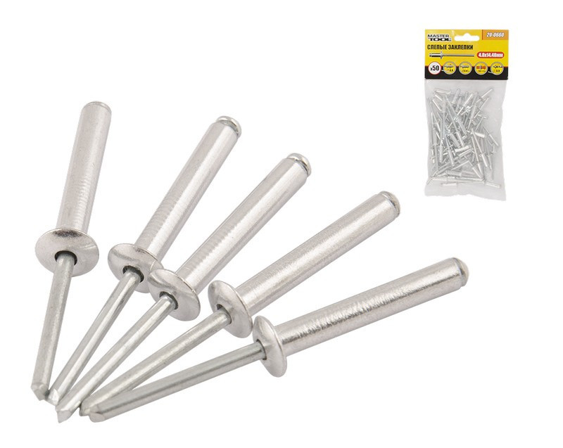 Заклепки алюминиевые вытяжные MASTERTOOL 4.8х14.48 мм 50 шт 20-0660 Харьков - изображение 1
