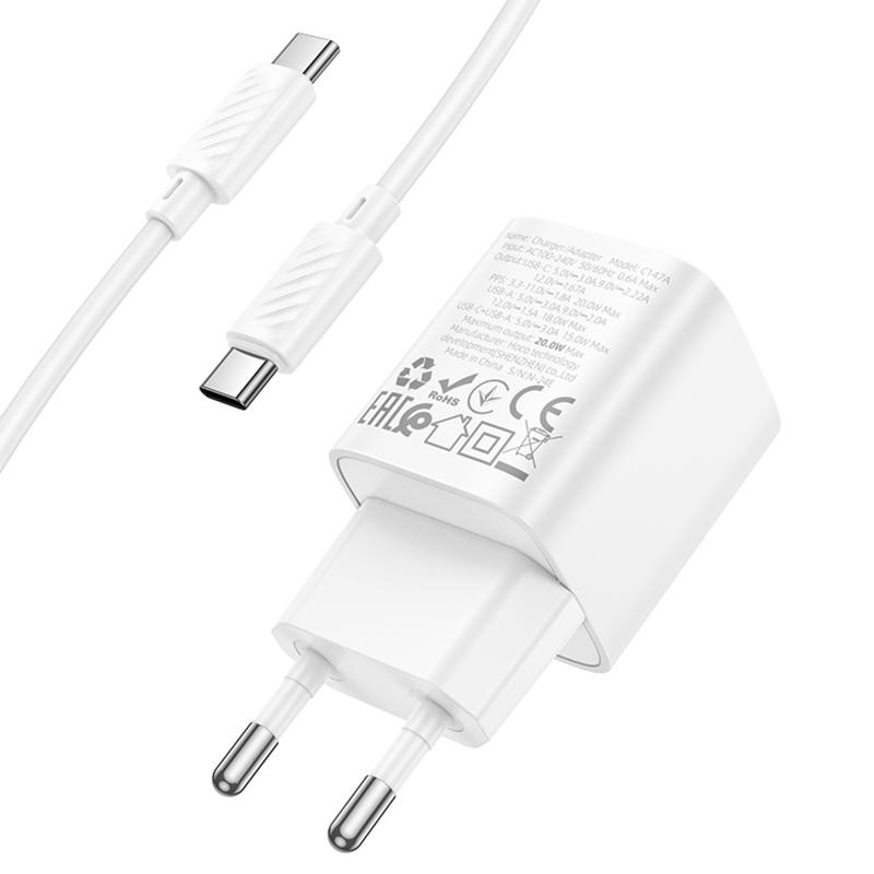 СЗУ Hoco C147A PD20W+QC3.0 (1USB-A/1C) + кабель Type-C to Type-C Херсон - зображення 7