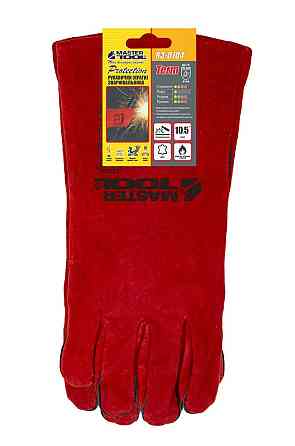 Перчатки краги сварщика MASTERTOOL замшевые 10.5" 350 мм подвес красные 83-0704 Харків