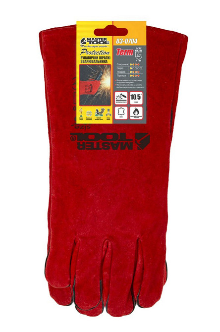 Перчатки краги сварщика MASTERTOOL замшевые 10.5" 350 мм подвес красные 83-0704 Харків - зображення 2