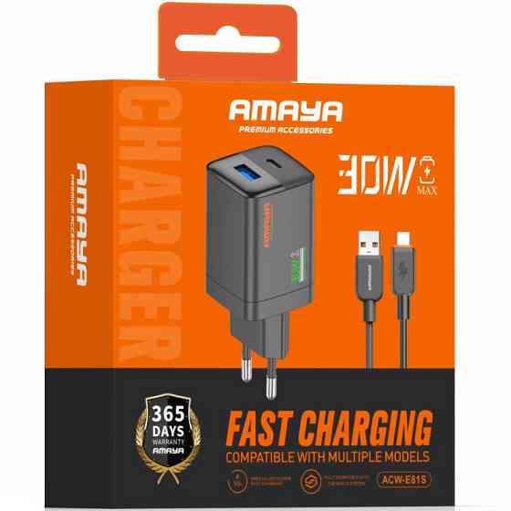 СЗУ Amaya E81S PD30W+QC3.0 (1USB-A/1C) + кабель USB to Type-C Херсон