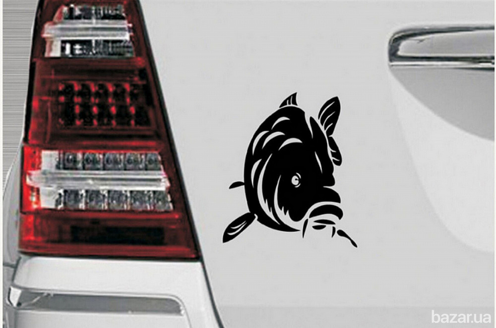 Наклейка на авто Карп Черная,Белая светоотражающая на авто Борисполь - изображение 2