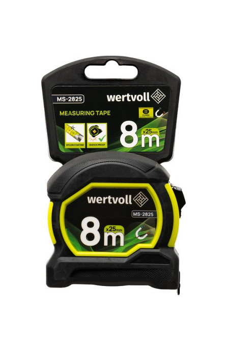 Рулетка WERTVOLL 8 м х 25 мм с магнитами фиксатор полотна покрытие TPR нейлоновое покрытие MS-2825 Харків - зображення 7