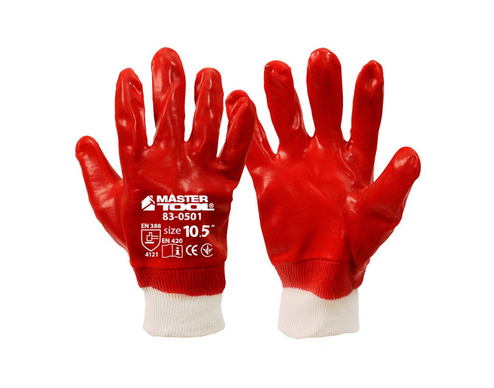 Перчатки кислотостойкие хлопковый MASTERTOOL трикотаж полное PVC покрытие вязаный манжет 10.5" подве Харків - зображення 1