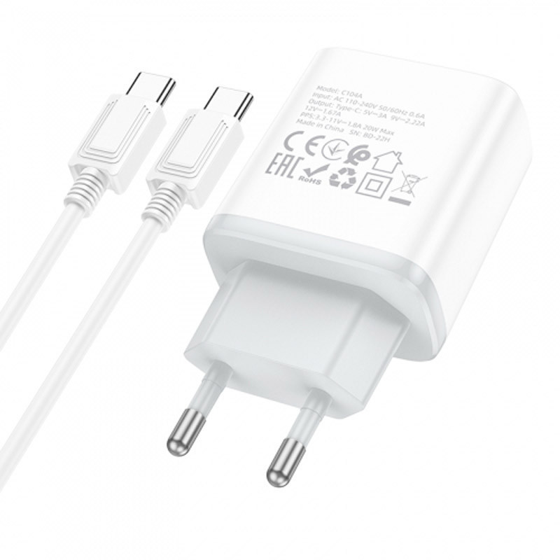 СЗУ Hoco C104A PD20W (1USB-C) + кабель Type-C to Type-C Херсон - зображення 3