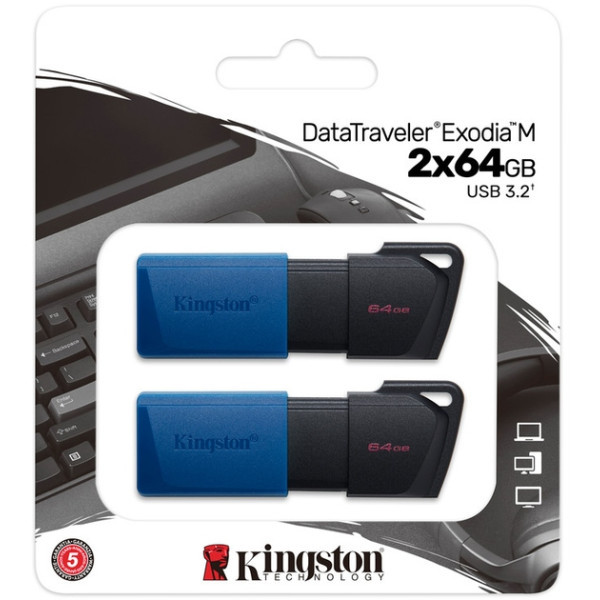 Флеш пам'ять Kingston DT Exodia M 2x64GB USB 3.2 Black/Blue (DTXM/64GB-2P) Харків - зображення 2