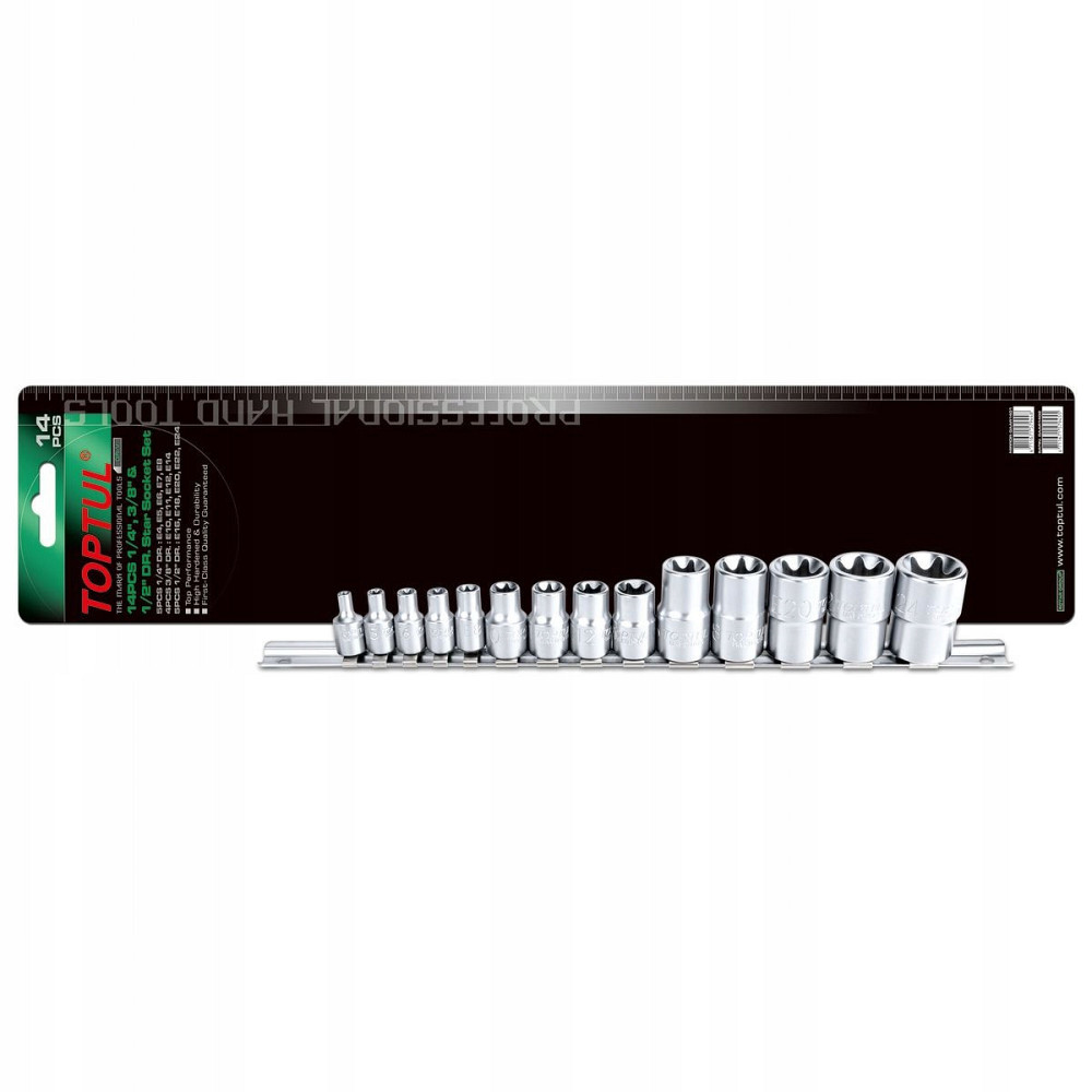 Набор головок TORX на планке TOPTUL 1/4"-1/2" E4-E24 14ед. GAAR1402 Харків - зображення 4