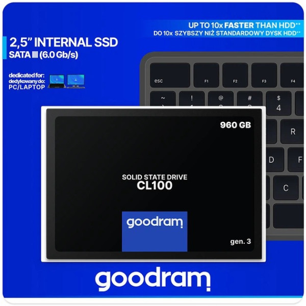 Накопичувач SSD 960GB Goodram CL100 GEN.3 2.5" SATAIII 3D TLC (SSDPR-CL100-960-G3) (Код товару:43153 Харків - зображення 3