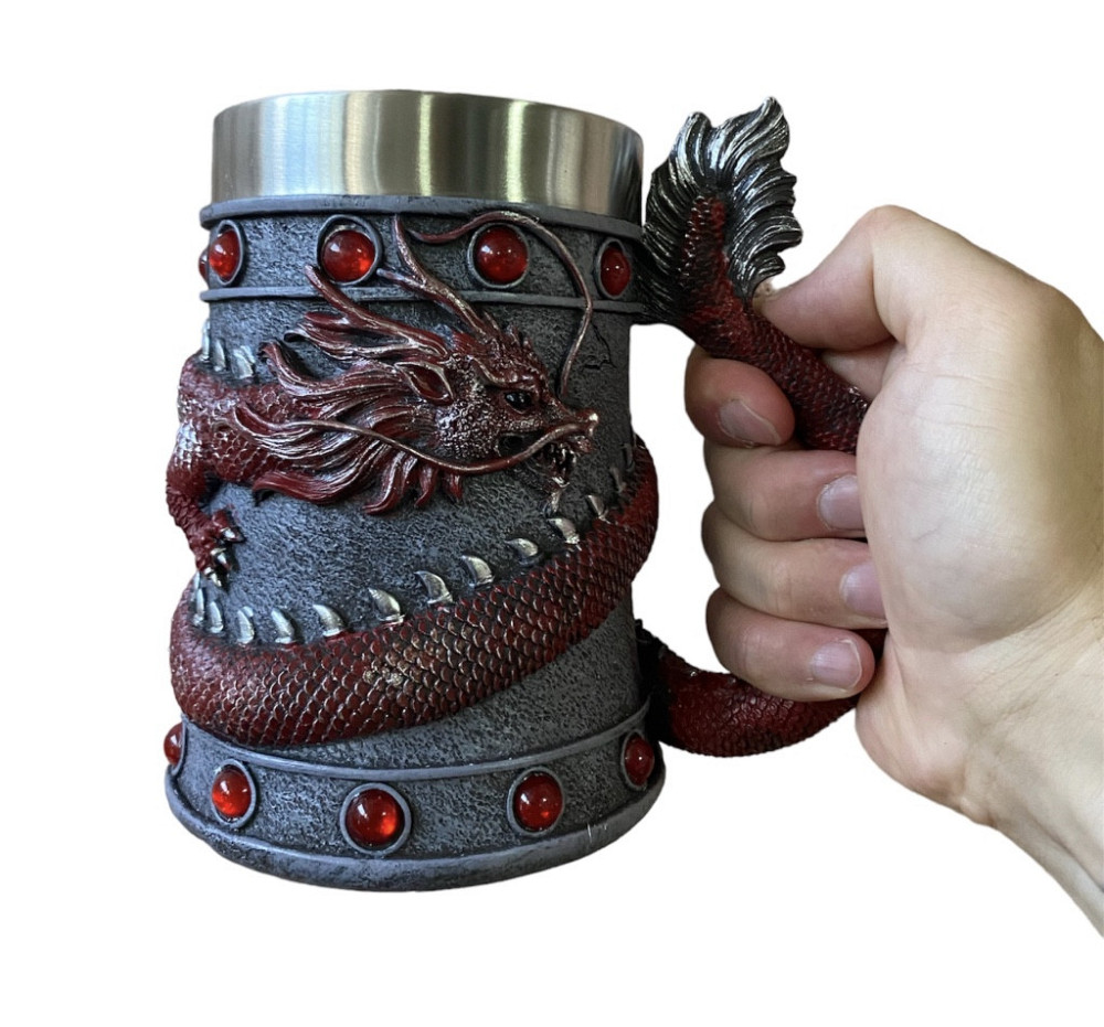 Кружка Чашка Бокал 3 Нержавеющая сталь Дракон Красный Танард 550 мл Киев - изображение 8