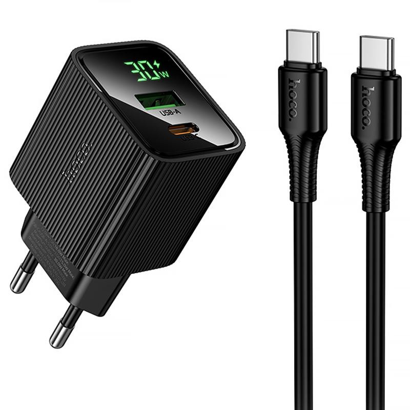 СЗУ Hoco CS84A Excellent with digital display PD30W+QC3.0 (1USB-A/1C) + кабель Type-C to Type-C Херсон - изображение 1