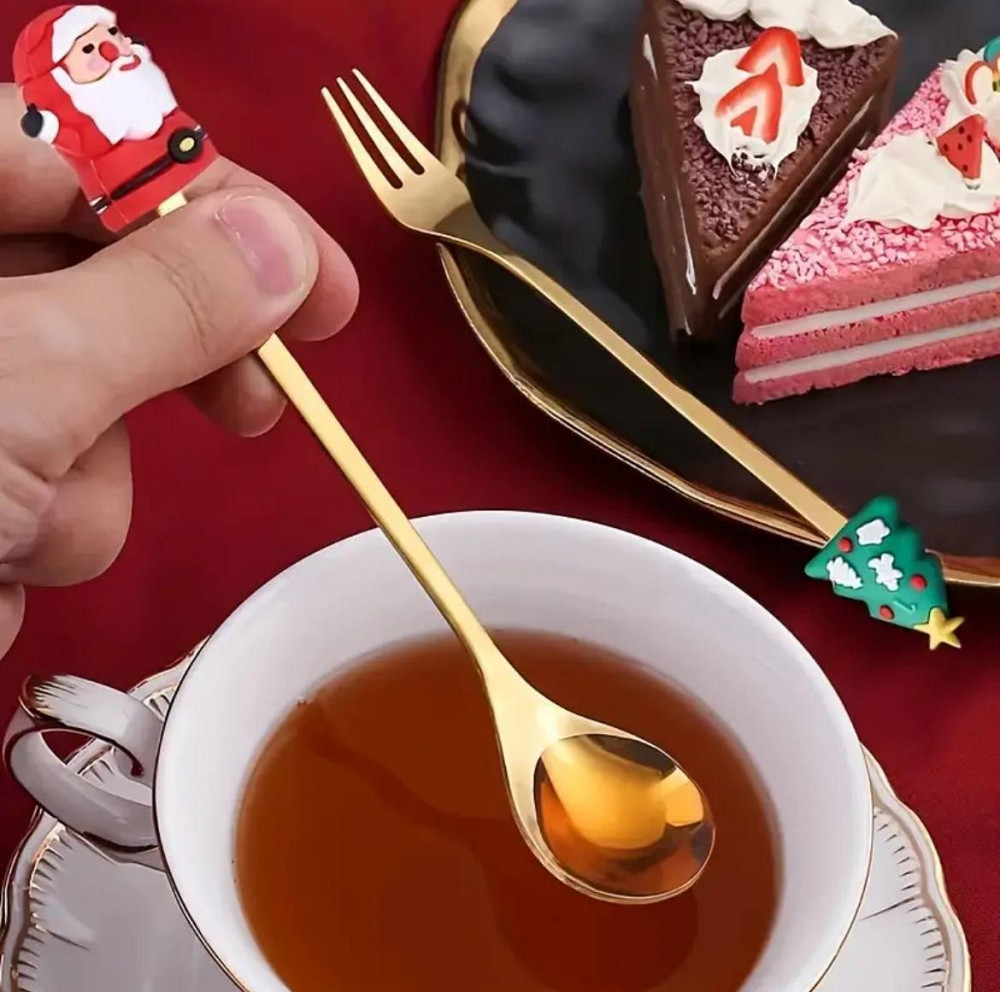 Набор новогодних десертных приборов Merry Christmas золотые 6 шт Одеса - зображення 4