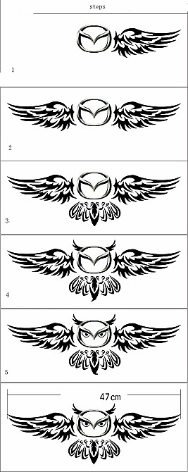 Наклейка на авто Сова на задний значок автомобиля для Mazda 2, 3, 5, 6, CX-3, CX-5, CX-7, MX-3 Бориспіль - зображення 4