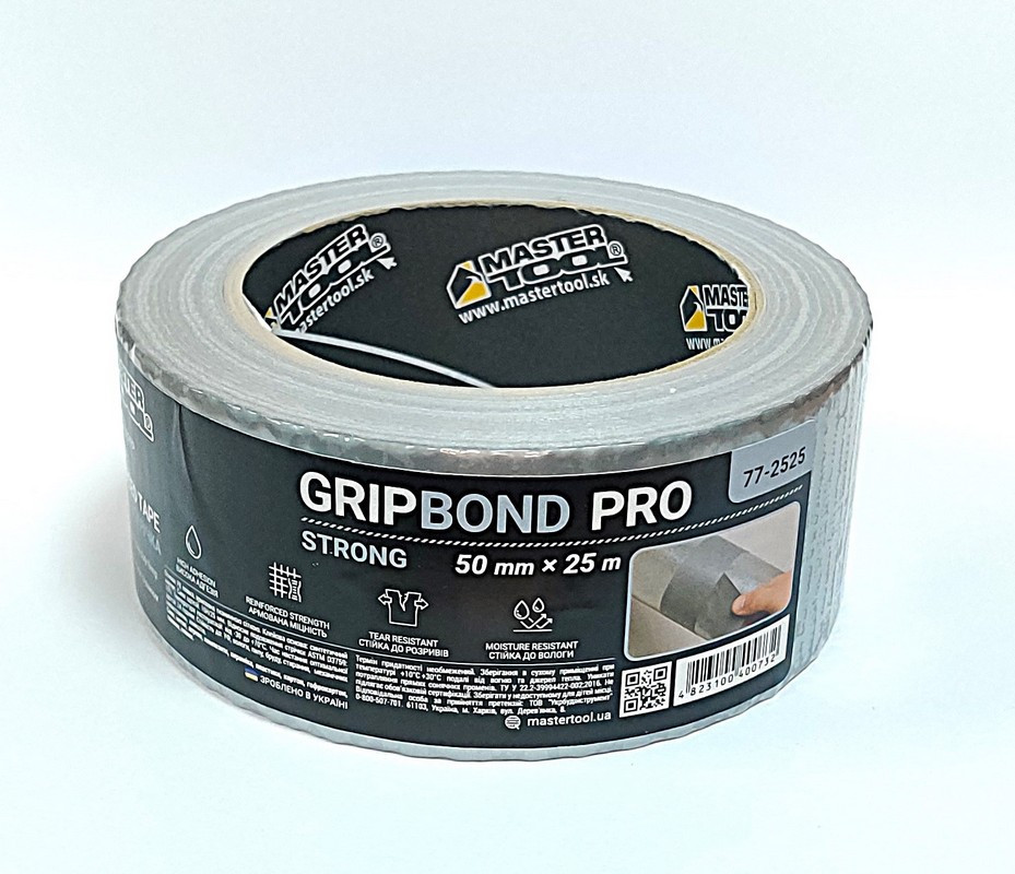 Лента армированная MASTERTOOL GripBond Pro Strong t 70°C 50 мм×25 м серая 77-2525 Харьков - изображение 1