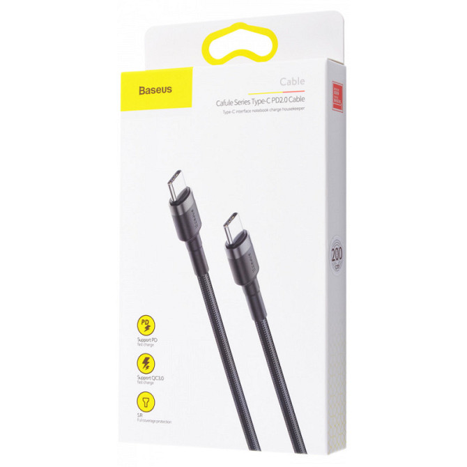 Дата кабель Baseus Cafule Type-C to Type-C Cable PD 2.0 60W (2m) (CATKLF-H) Херсон - зображення 5