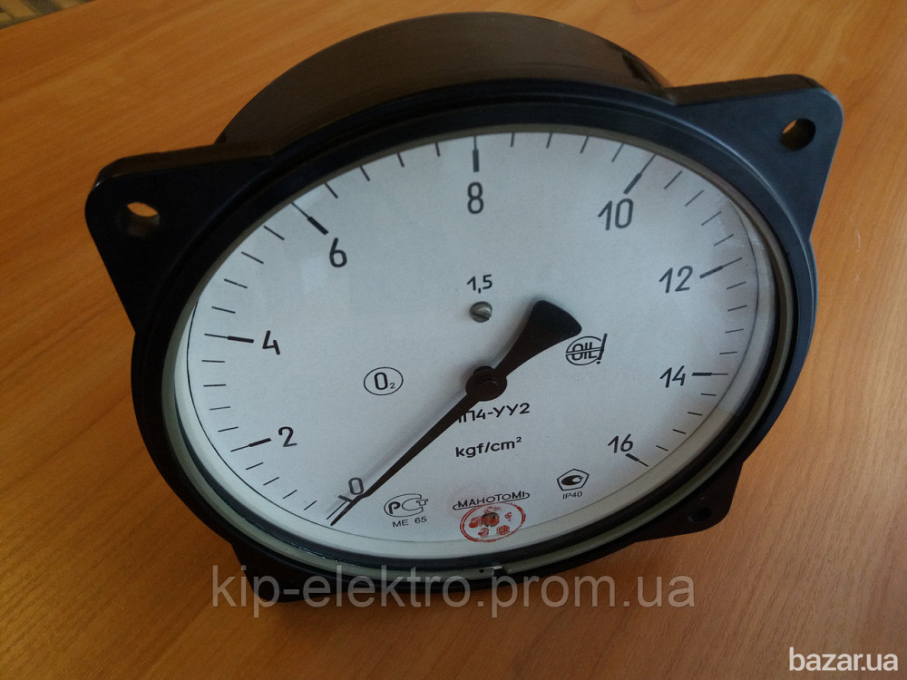 Манометр показывающий МП4-У ФОШ (МП-4У, МП4У, МП 4У) - осевой штуцер (ОШ), с фланцем Київ - зображення 1