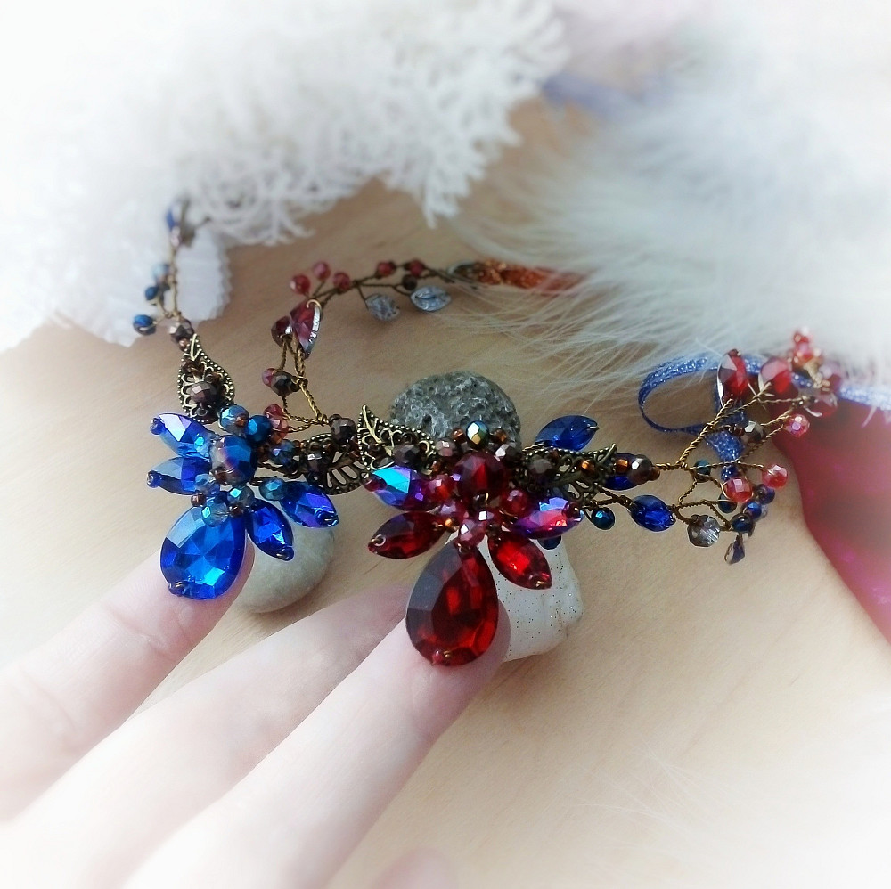 Эльфийская ветка диадема налобное украшение синий бронза винтаж косплей обруч фэнтези фея Луцьк - зображення 3