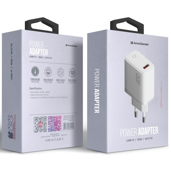 Мережевий зарядний пристрій ArmorStandart AR013 USB-A 30W White (ARM84424) (Код товару:41387) Харьков - изображение 2