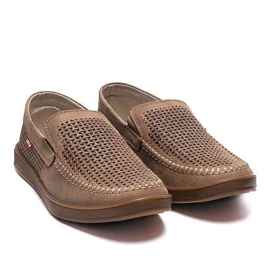 Мужские летние кожаные мокасины  LS перфорация Beige Киев