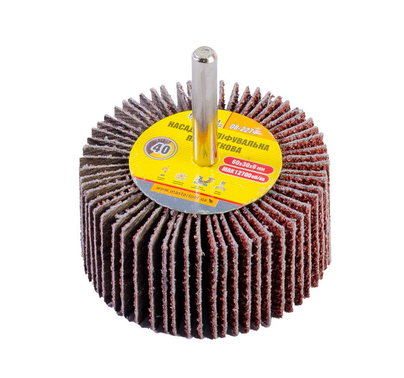 Насадка шлифовальная лепестковая MASTERTOOL зерно 40  60х30 мм со стержнем 6 мм 08-2274 Харьков - изображение 1