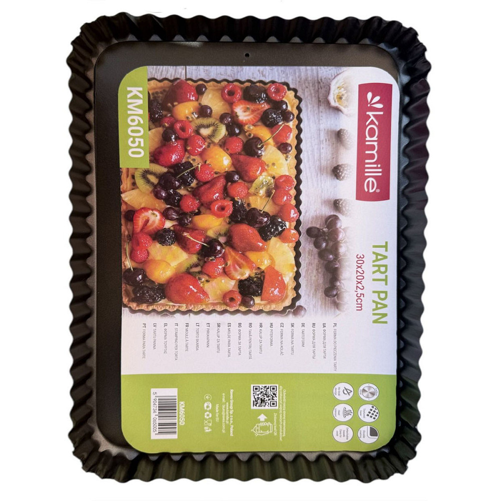 Форма для запекания тарты Kamille 30*20*2,5см из углеродистой стали прямоугольная серая КМ6050 Одеса - зображення 1