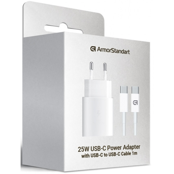 Мережевий зарядний пристрій ArmorStandart AR-TA800W USB-C 25W + cable USB-C to USB-C White (ARM63804 Харьков - изображение 2