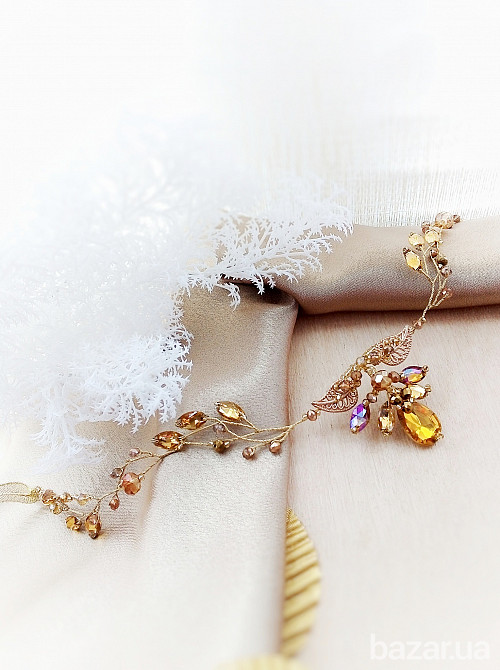 Эльфийская ветвь золотистый янтарный налобное украшение веночек ободок диадема эльф косплей аниме Луцк - изображение 2