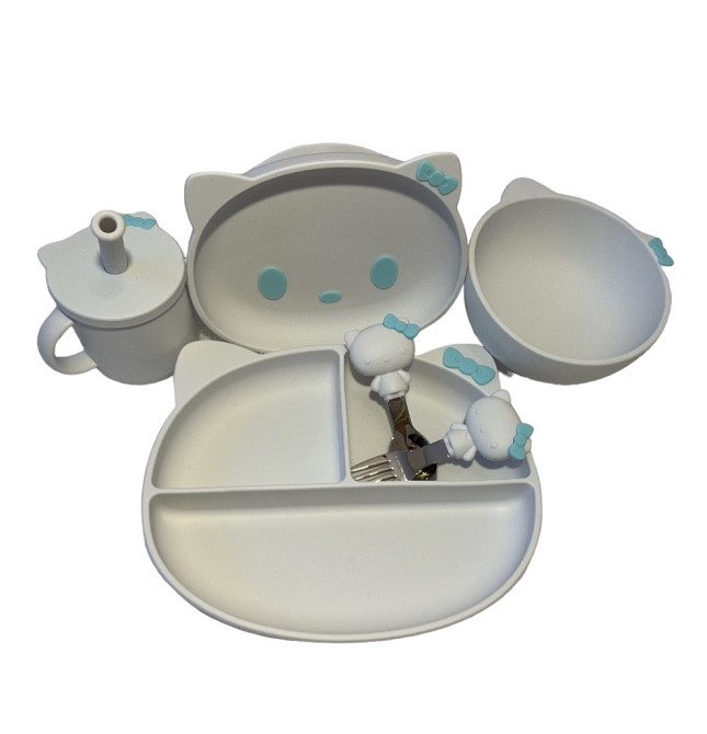 Детский силиконовый набор посуды для кормления Дракоша (зеленый) 7 предметов (код 00193) Киев - изображение 7