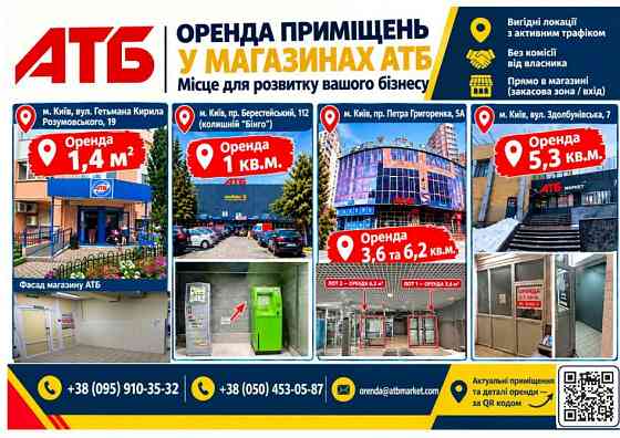 Оренда в АТБ, м. Київ, закасові зони від 1 до 6,2 кв.м Київ