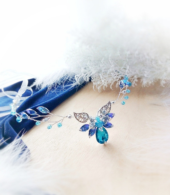 Ельфійський лотос діадема блакитний аквамарин обідок вінок гілка ельф косплей Луцк - изображение 1
