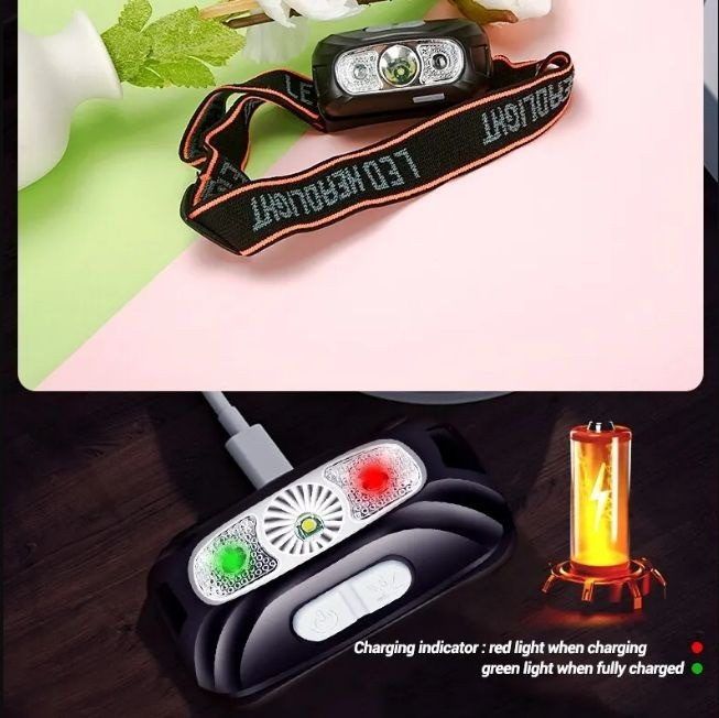 Налобний ліхтарик з інфрачервоним датчиком руху + вбудований акумулятор Косів - зображення 3