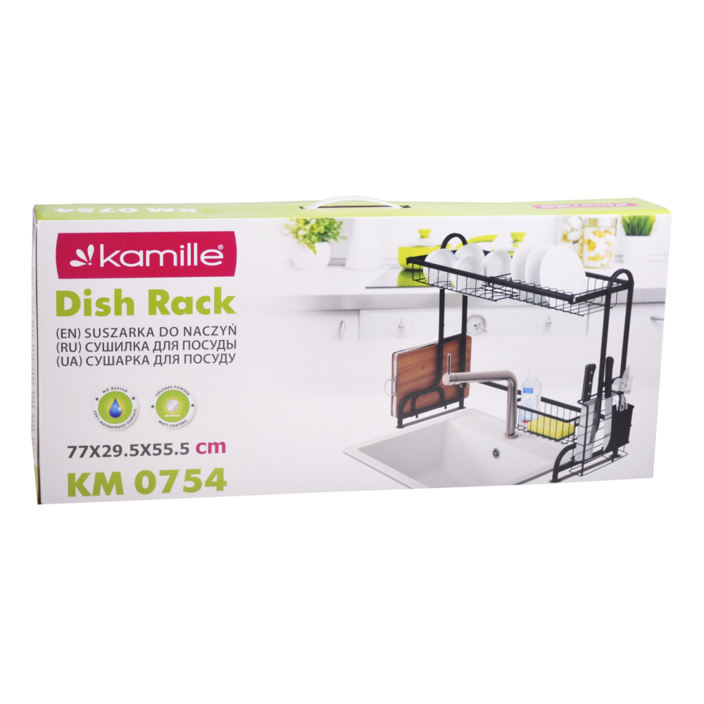 Сушилка для посуды Kamille 77×29,5×55,5 см из нержавеющей стали черная KM0754 Одесса - изображение 4