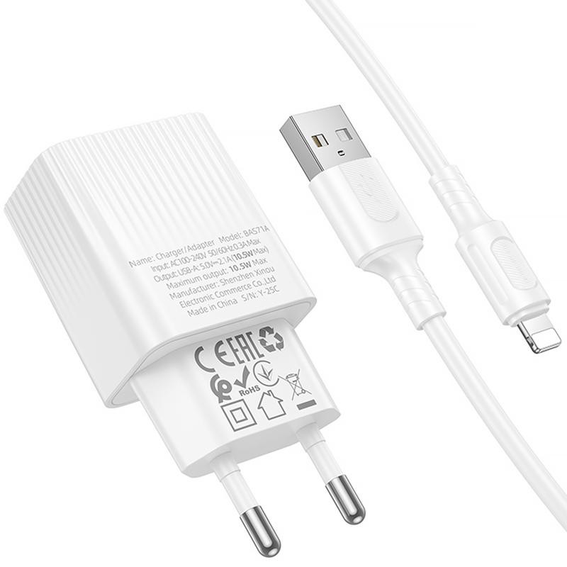 СЗУ Borofone BAS71A Source 10.5W (1USB-A) + кабель USB to Lightning Херсон - зображення 4