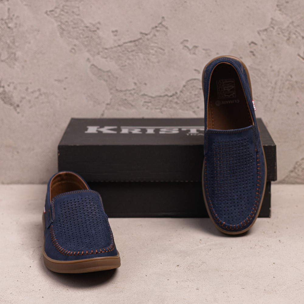 Мужские летние кожаные мокасины  LS перфорация Dark blue Киев - изображение 6