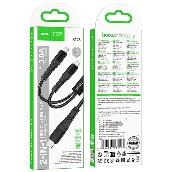 Кабель Hoco X123 2-in-1 Type-C to 2 Type-C 2.4A 1.2m Black Харьков - изображение 7