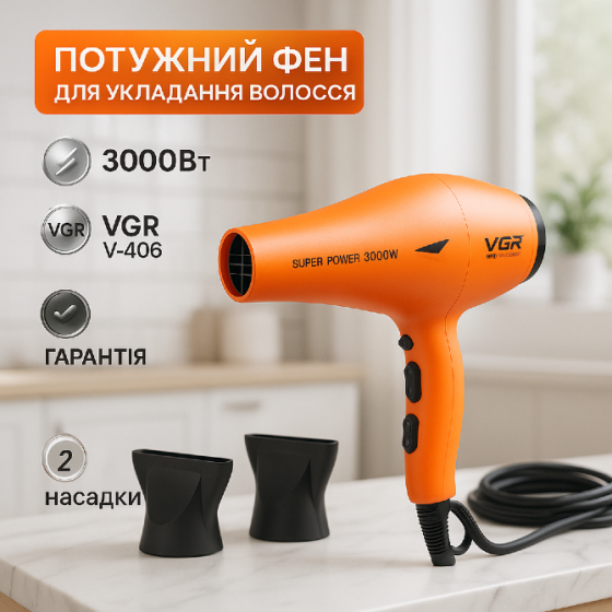 Фен VGR V-406 ORANGE 3000Вт Харків