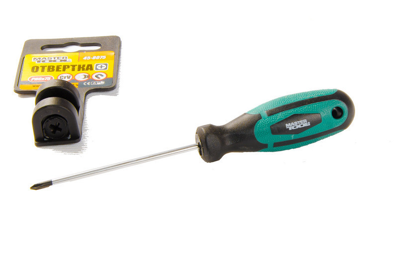 Отвёртка крестовая магнитная MASTERTOOL HEXAGON РН0х75 мм ручка с TPR покрытием 45-8075 Харьков - изображение 1