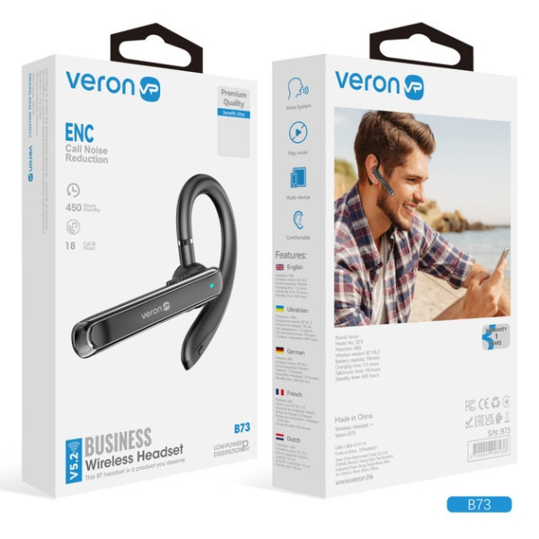 Bluetooth-гарнітура Veron B73 Black (Код товару:41076) Харків - зображення 2