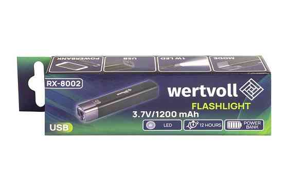 Фонарь WERTVOLL 3 режима LED Li-ion 1200 mAh/t 7000 K/80 lum powerbank ABS 122х25 мм BLACK RX-8002 Харків