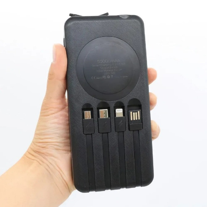 Павербанк універсальний на 50000 мАг 4 кабелі, з бездротовою зарядкою та сонячною панеллю Косов - изображение 2