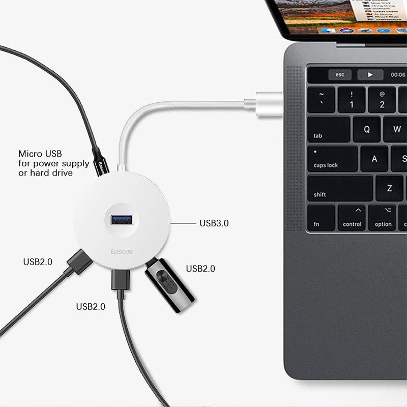 Переходник HUB Baseus Round Box Type-C to USB 3.0 + 3USB 2.0 (CAHUB-G) Херсон - изображение 3