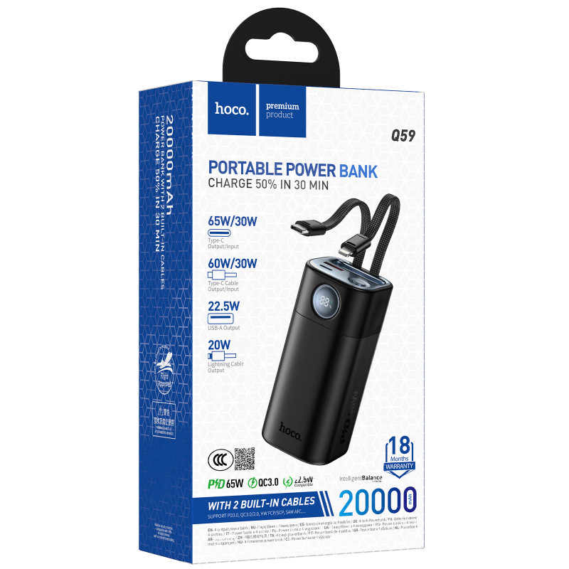 Портативное ЗУ Power Bank Hoco Q59 Chispeante PD65W with cables 20000 mAh Херсон - зображення 2