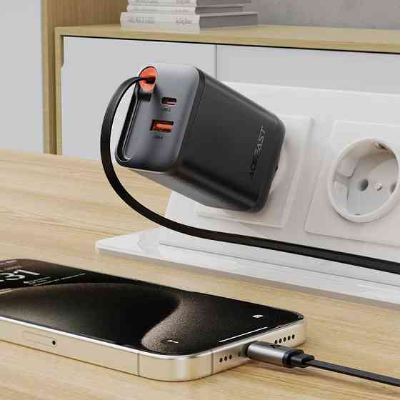 СЗУ Acefast A111 GaN PD67W+QC3.0 (1USB-A/1C) + Retractable Cable Type-C Херсон