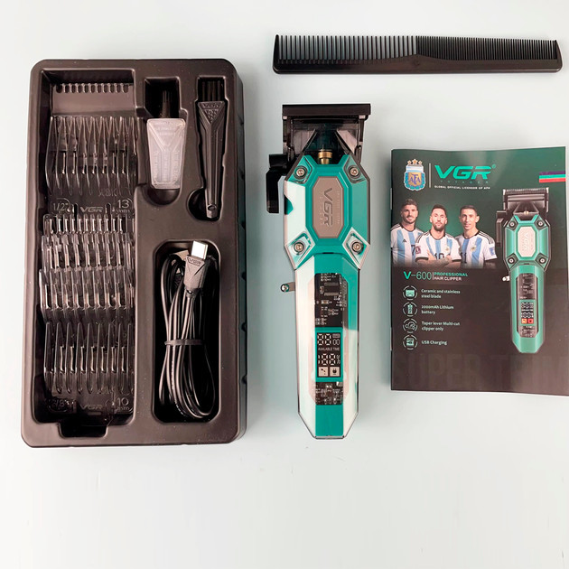 Машинка для стрижки аккумуляторная VGR V-600 GREEN 8 Вт зеленая Київ - зображення 6