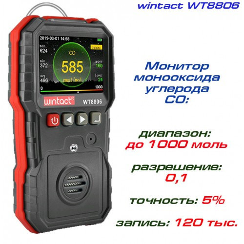 Детектор угарного газа CO (0-1000 μmol/mol) WINTACT WT8806 Харьков - изображение 8