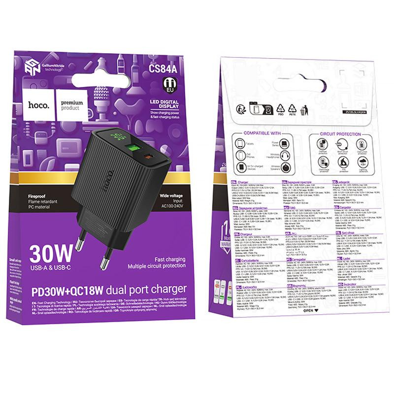 СЗУ Hoco CS84A Excellent with digital display PD30W+QC3.0 (1USB-A/1C) Херсон - изображение 2