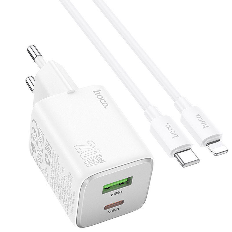 СЗУ Hoco N41 Almighty PD20W+QC3.0 (1USB-A/1C) + кабель Type-C to Lightning Херсон - зображення 2